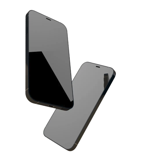 Two smartphones, one face on and one turned away, floating at an angle.